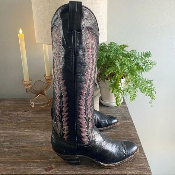 LARRY MAHAN Vtg Eel Skin Exotic Tall Knee High Cowgirl Cowboy Western Boots 6.5B - Picture 6 of 16